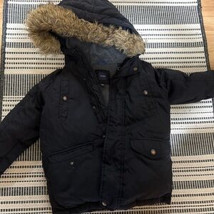 Baby Gap Size 4 Toddler Black Hooded Jacket with Faux Fur Trim